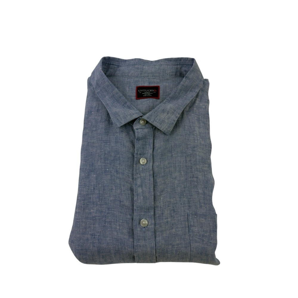 UNTUCKit Heather Blue Linen Short Sleeve Button Up Shirt Wrinkle Resistant XXXLC